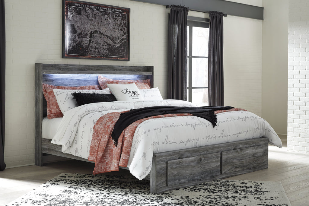 Baystorm Gray King Panel Storage Bed, Chest and 2 Nightstands