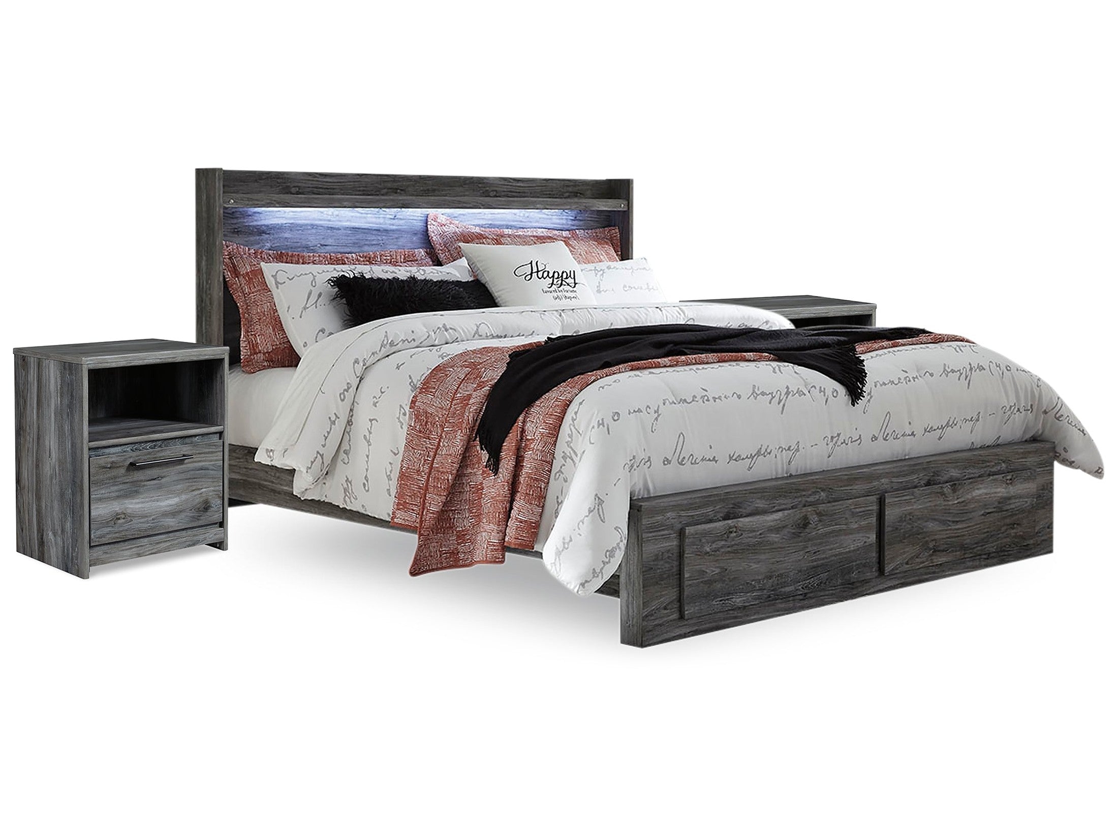 Baystorm Gray King Panel Storage Bedroom Set with 2 Nightstands