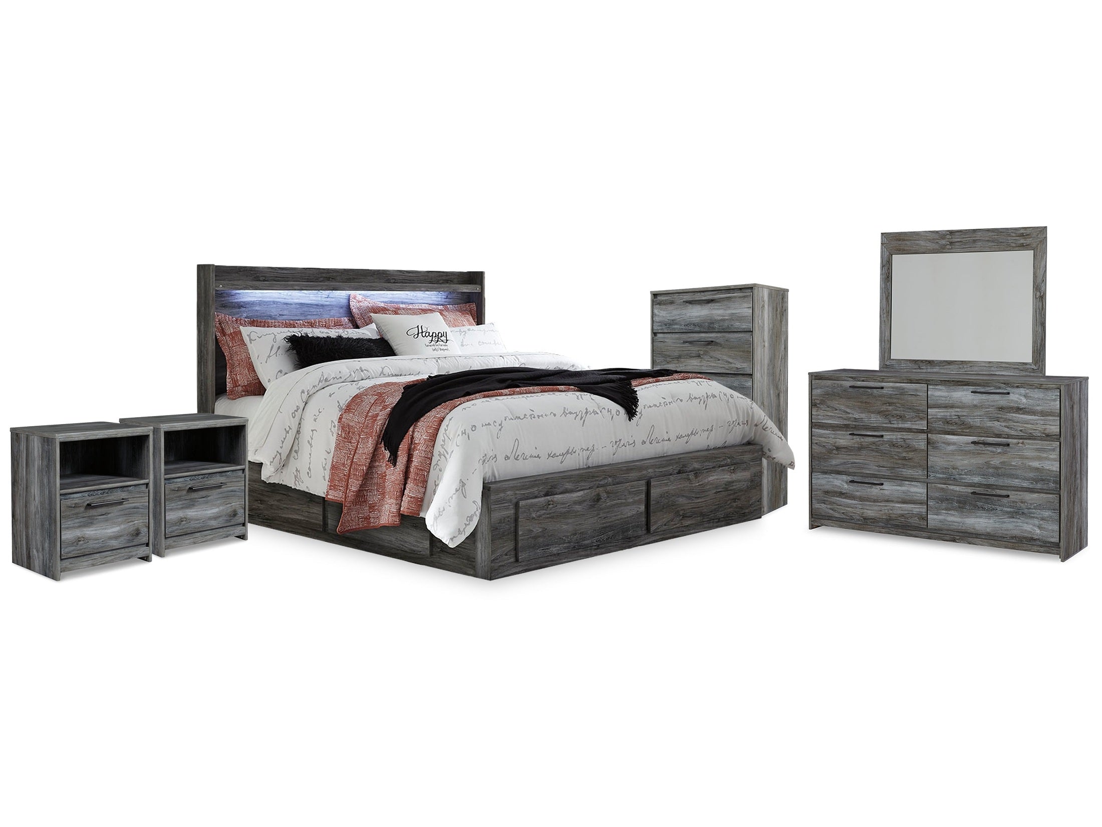 Baystorm King Storage Bedroom Set, Gray