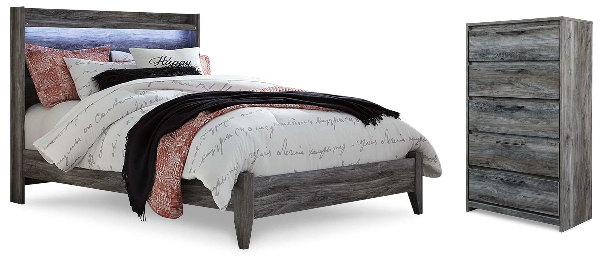 Baystorm Gray Queen Panel Bed and Chest