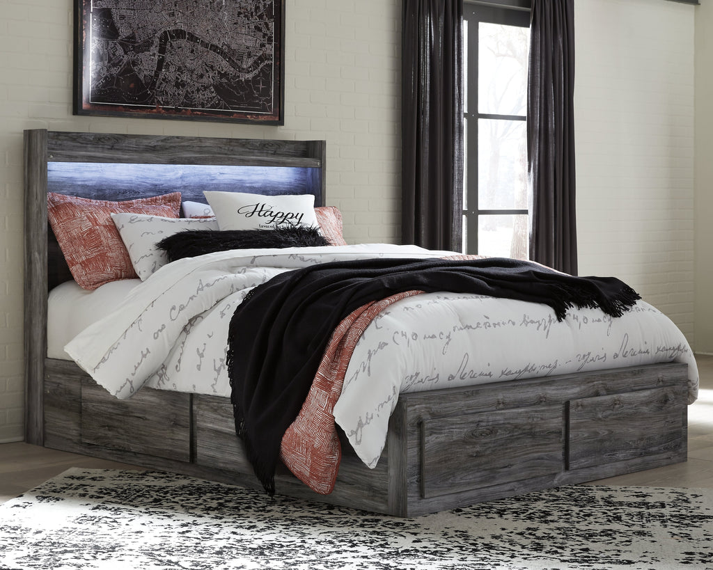 Baystorm Gray Queen Panel Bed with 6 Storage Drawers