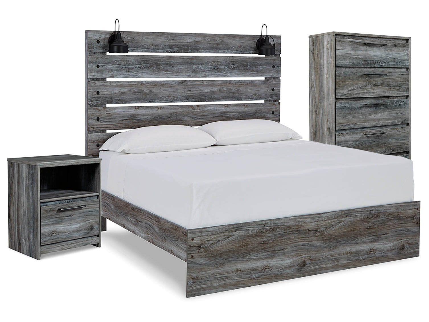 Baystorm Gray Queen Panel Bedroom Set with Chest and Nightstand