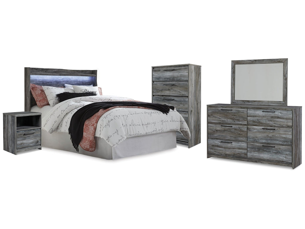 Baystorm Queen Panel Headboard & Dresser & Mirror & Chest & Nightstand, Gray