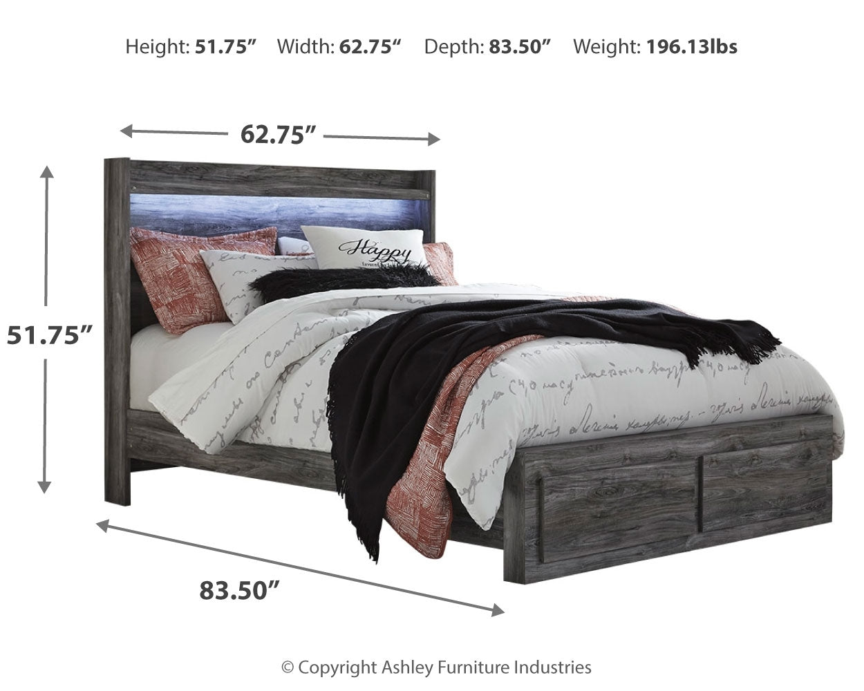 Baystorm Gray Queen Panel Storage Bed, Dresser and Chest