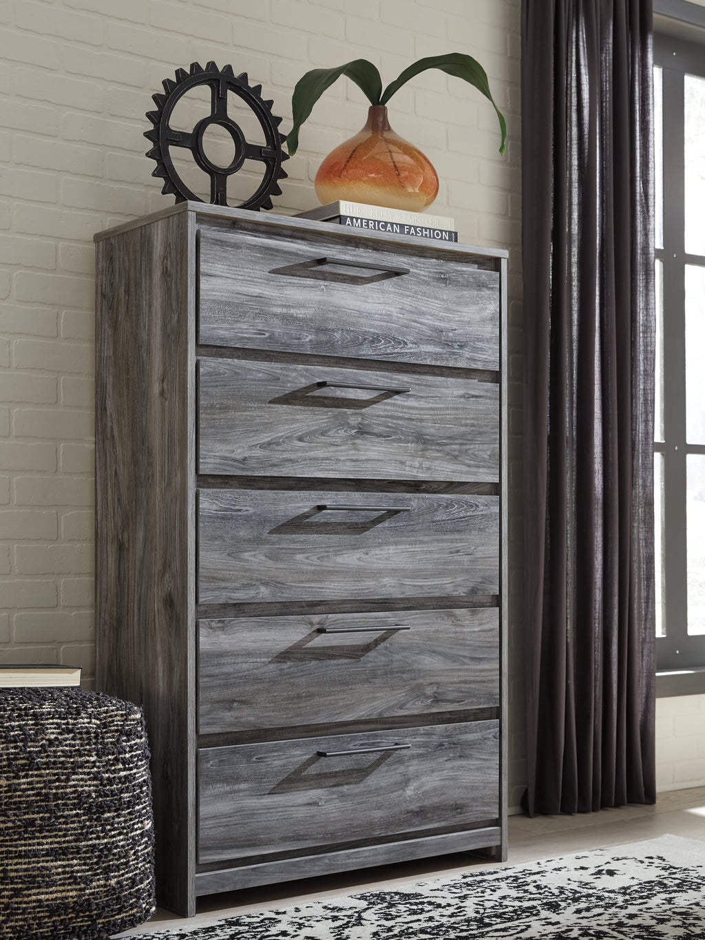 Baystorm Gray Queen Panel Storage Bed, Dresser and Chest