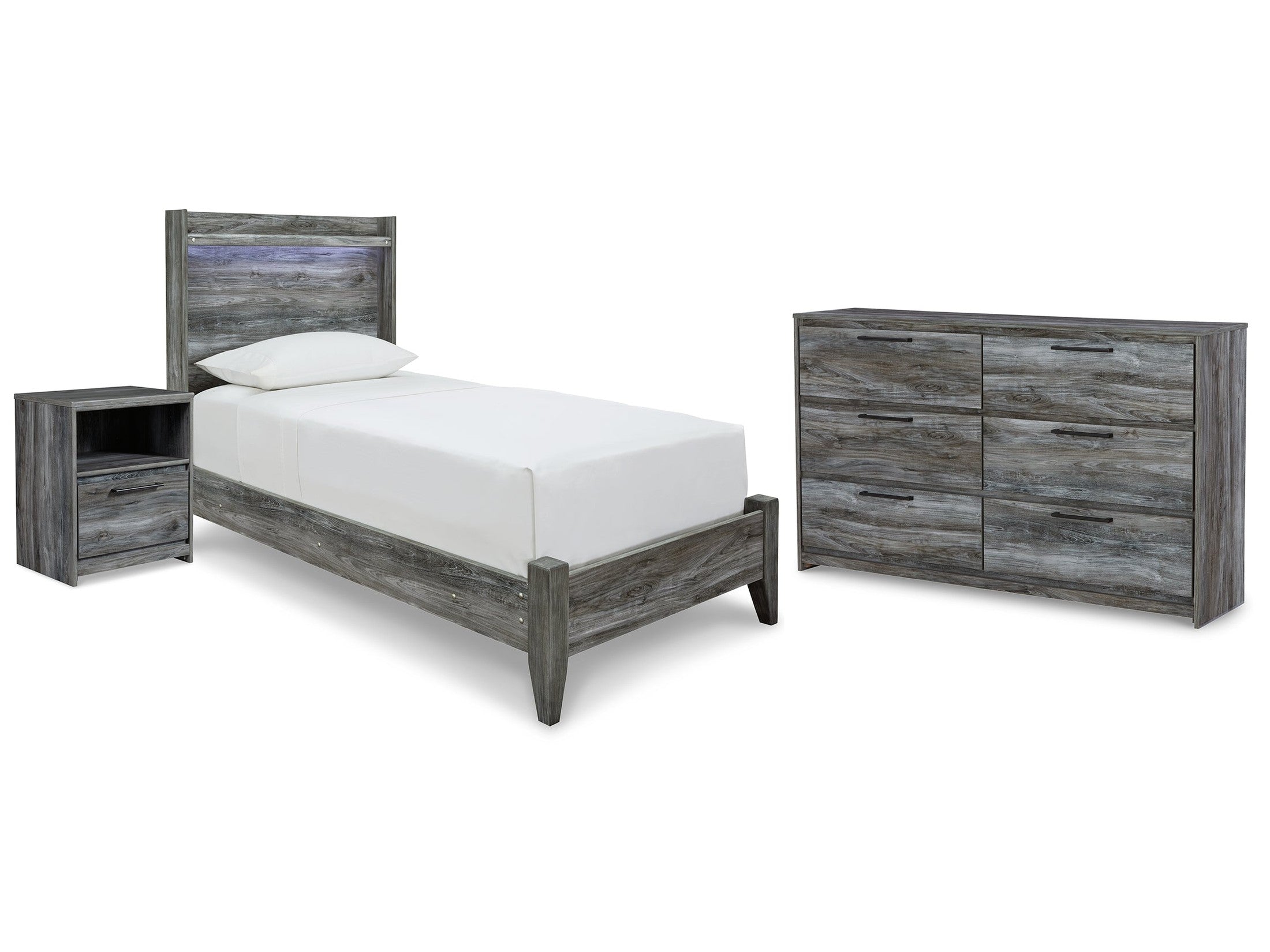 Baystorm Gray Twin Panel Bed & Dresser & Nightstand