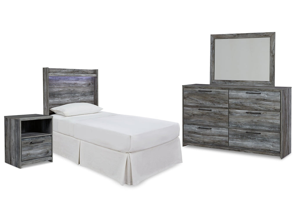 Baystorm Twin Panel Bed Headboard, Dresser, Mirror and Nightstand, Gray