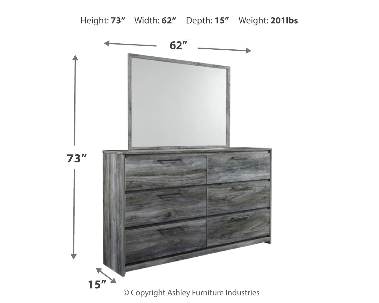 Baystorm Twin Panel Bed Headboard, Dresser, Mirror and Nightstand, Gray