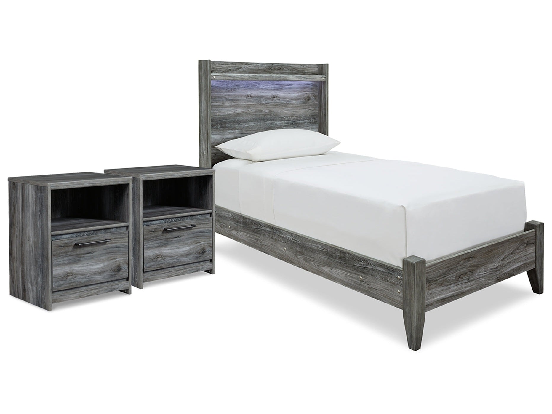 Baystorm Gray Twin Panel Bed and 2 Nightstands