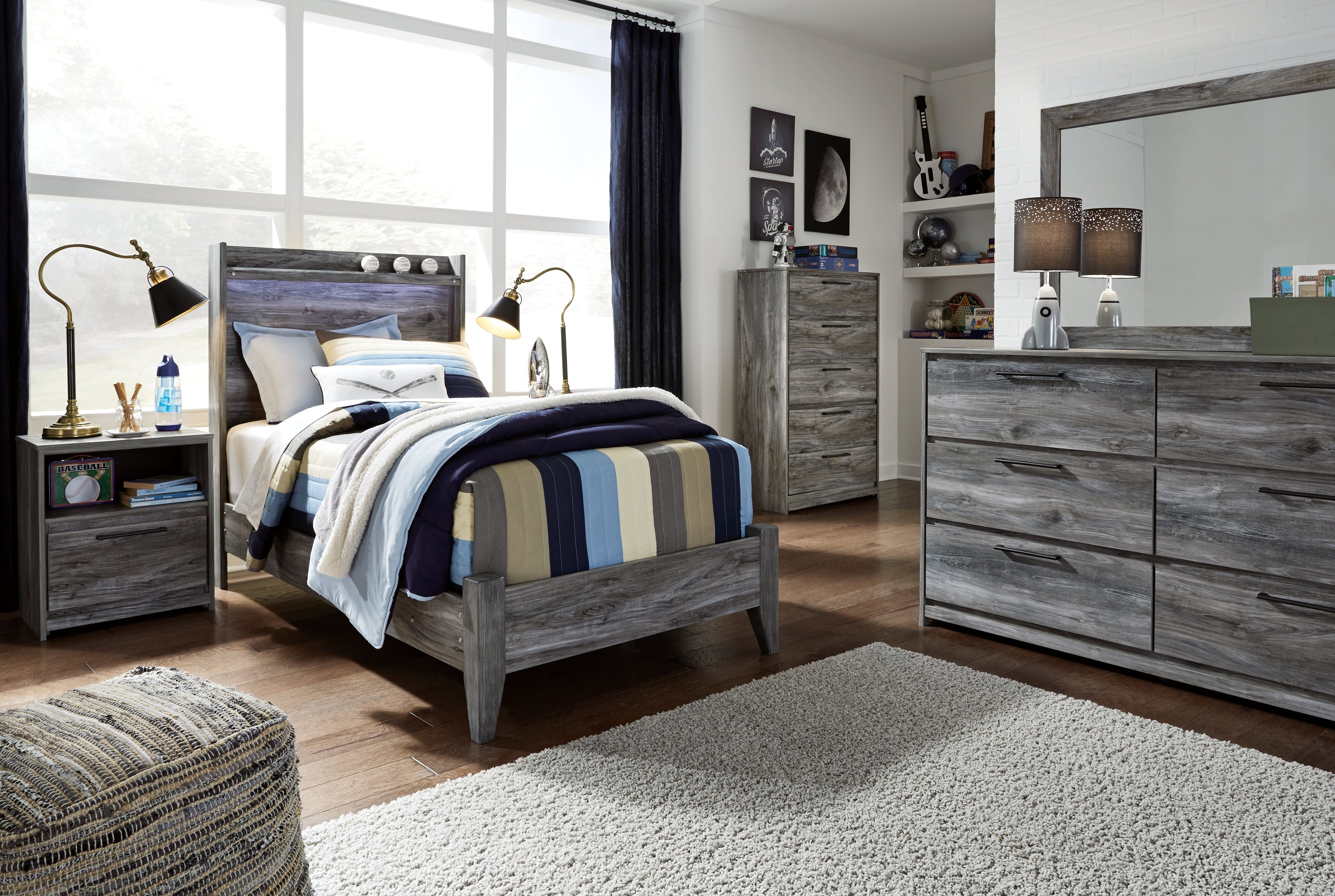 Baystorm Gray Twin Panel Bedroom Set with Dresser