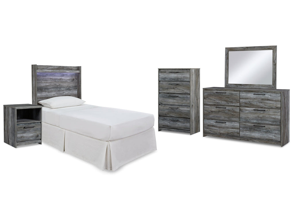 Baystorm Gray Twin Panel Headboard Bed & Dresser & Mirror & Nightstand