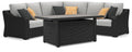 Beachcroft /Light Gray 3 Pc Outdoor Sectional and Fire Pit Table, Black