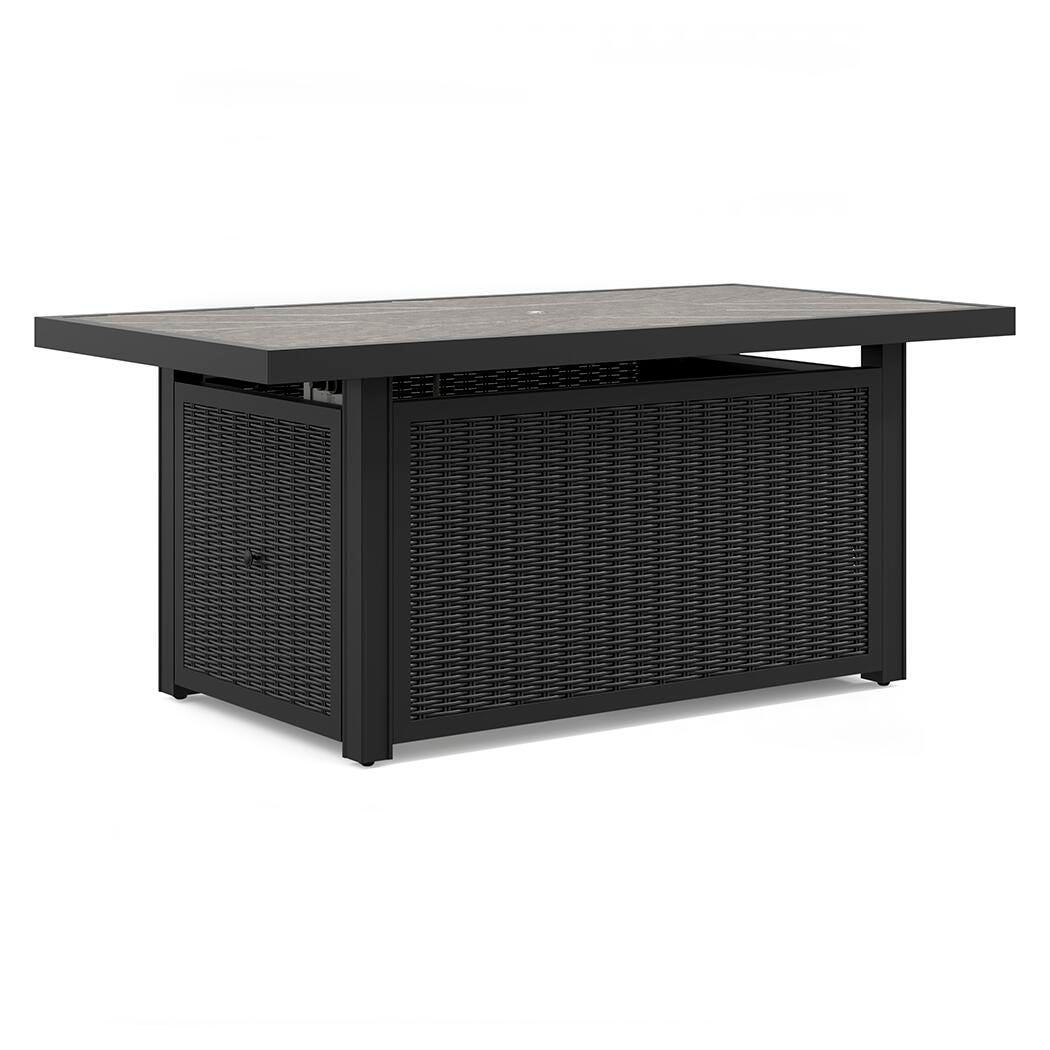 Beachcroft /Light Gray 3 Pc Outdoor Sectional and Fire Pit Table, Black