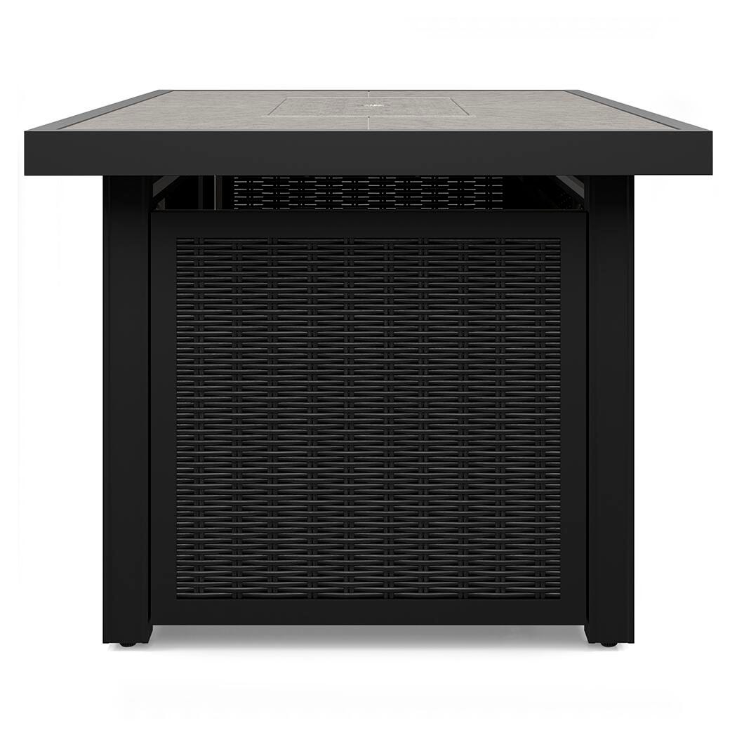 Beachcroft /Light Gray 3 Pc Outdoor Sectional and Fire Pit Table, Black
