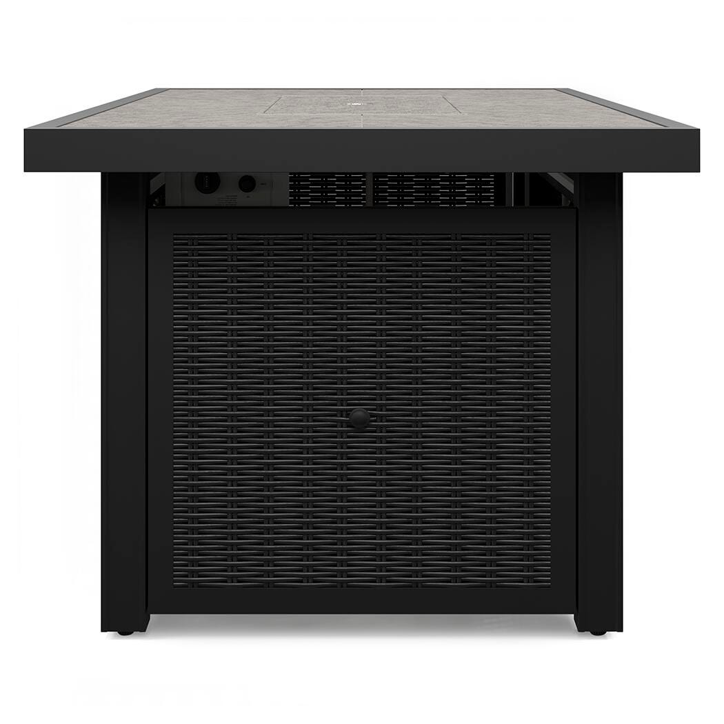 Beachcroft /Light Gray 3 Pc Outdoor Sectional and Fire Pit Table, Black