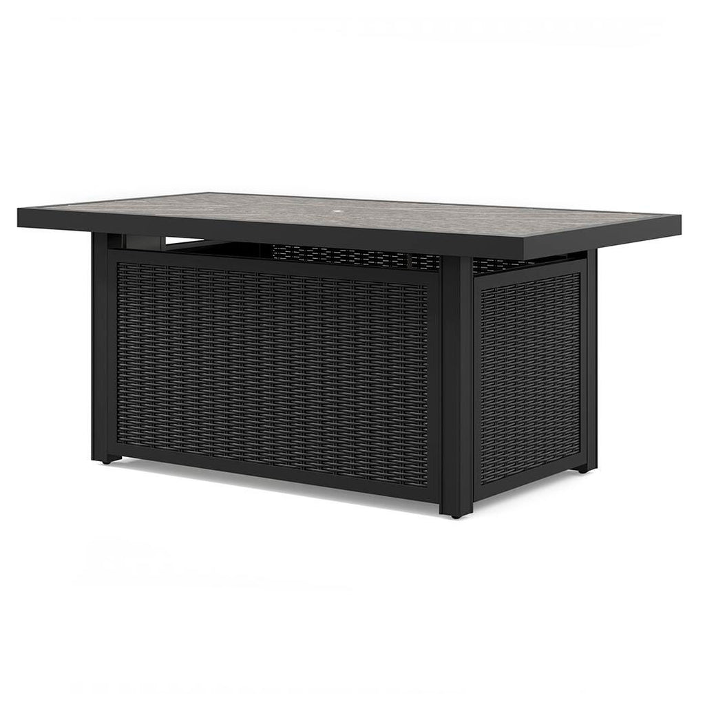 Beachcroft /Light Gray 3 Pc Outdoor Sectional and Fire Pit Table, Black