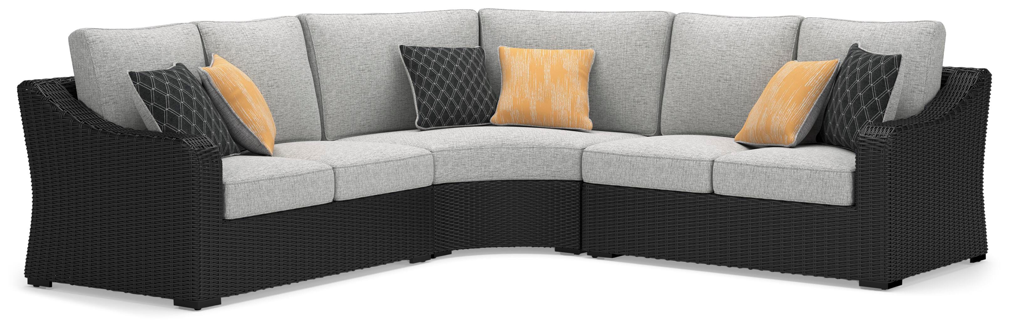 Beachcroft /Light Gray 3 Pc Outdoor Sectional and Fire Pit Table, Black