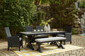 Beachcroft Black/Light Gray Outdoor Dining Table, 4 Chairs and Bench