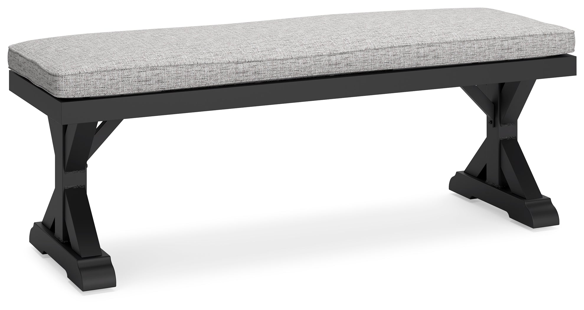 Beachcroft Black/Light Gray Outdoor Dining Table, 4 Chairs and Bench