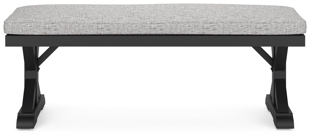 Beachcroft Black/Light Gray Outdoor Dining Table, 4 Chairs and Bench