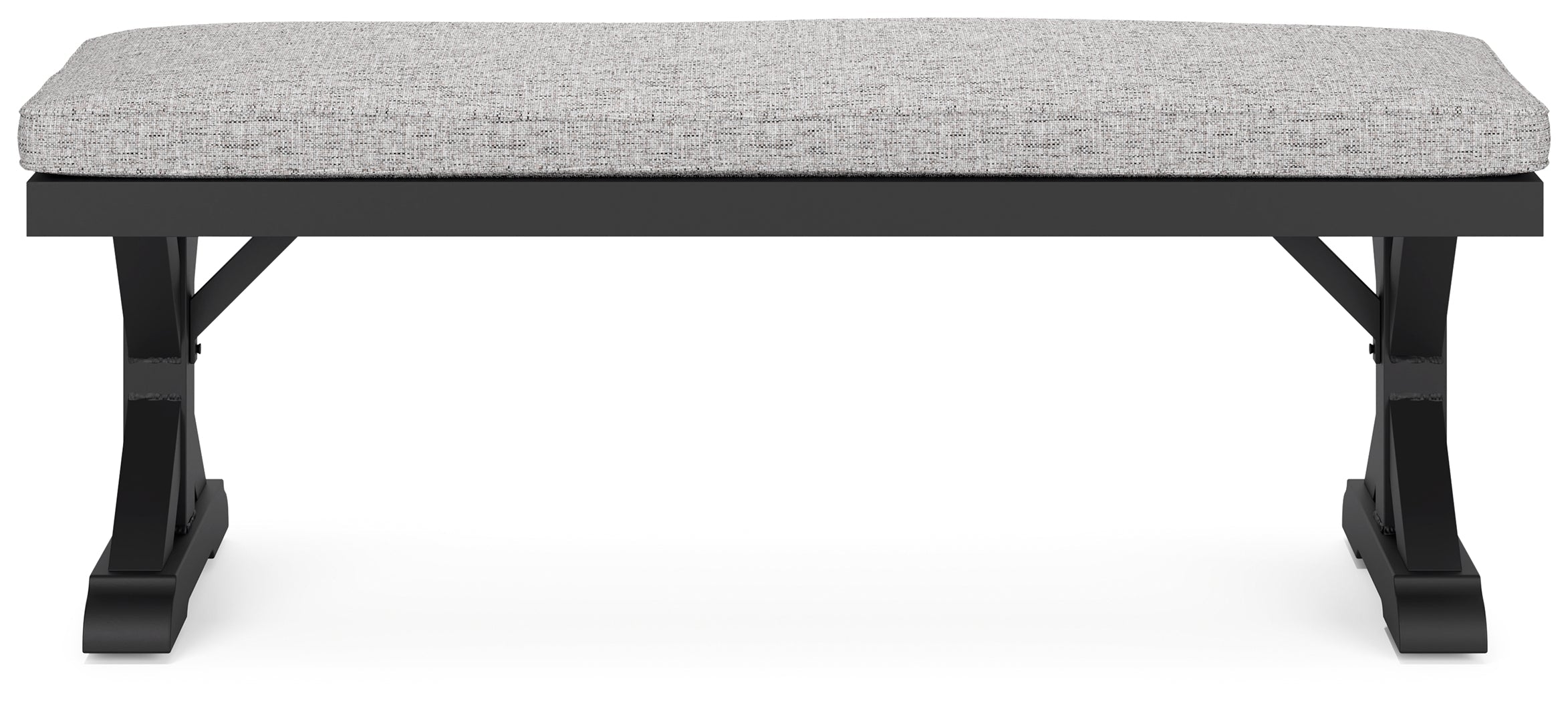 Beachcroft Black/Light Gray Outdoor Dining Table, 4 Chairs and Bench