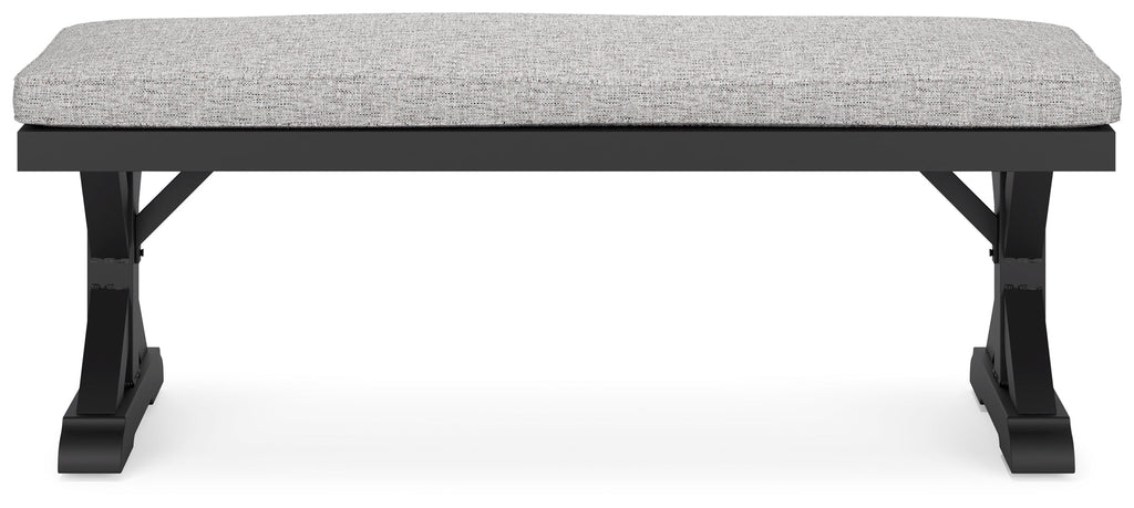 Beachcroft Black/Light Gray Outdoor Dining Table, 4 Chairs and Bench
