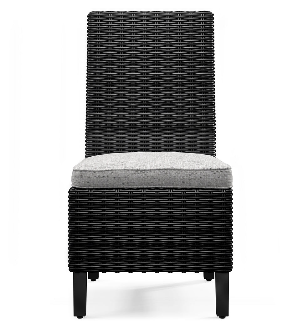 Beachcroft Black/Light Gray Outdoor Dining Table, 4 Chairs and Bench