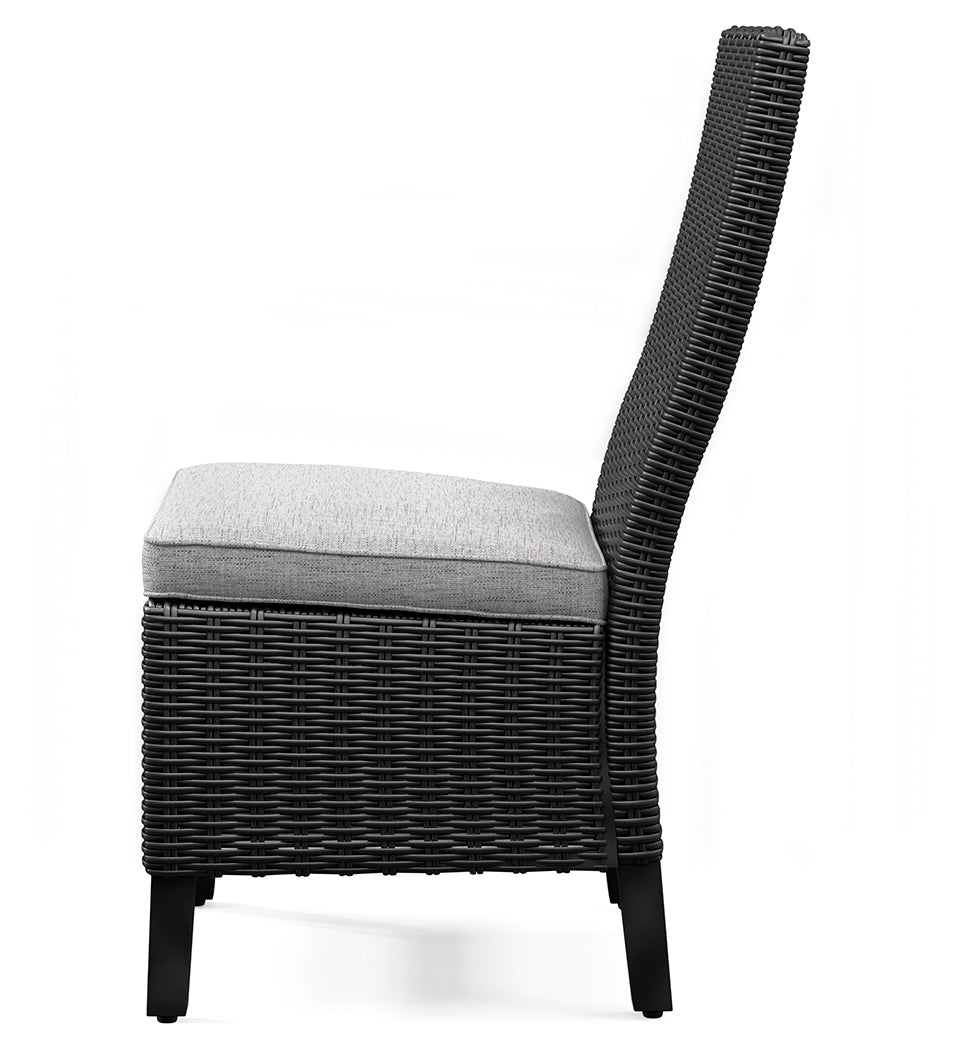 Beachcroft Black/Light Gray Outdoor Dining Table, 4 Chairs and Bench
