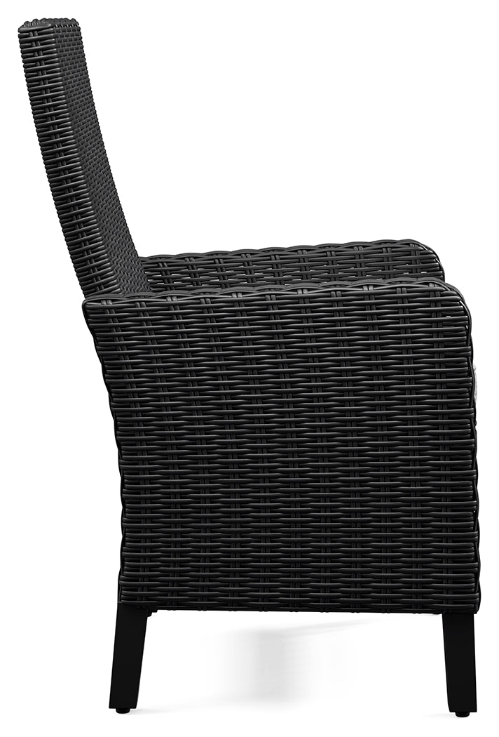 Beachcroft Black/Light Gray Outdoor Dining Table, 4 Chairs and Bench