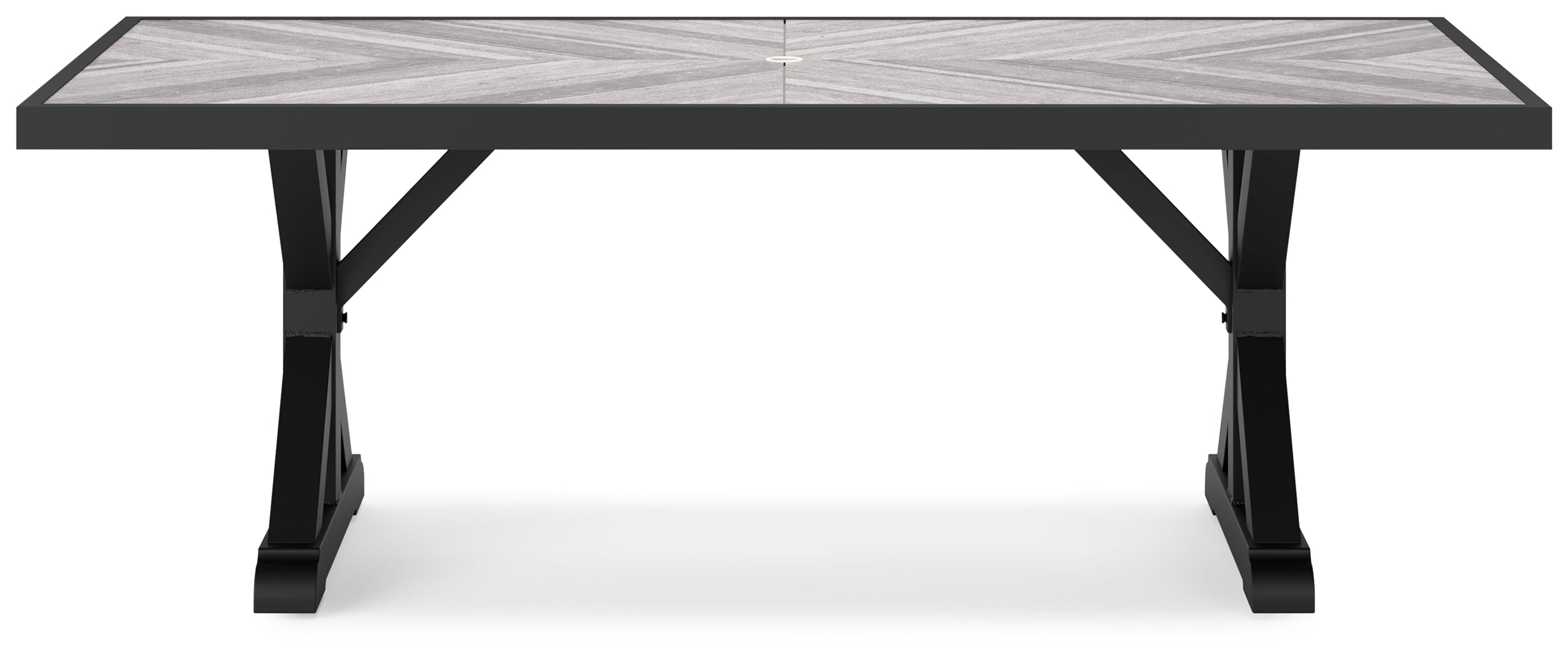 Beachcroft Black/Light Gray Outdoor Dining Table, 4 Chairs and Bench