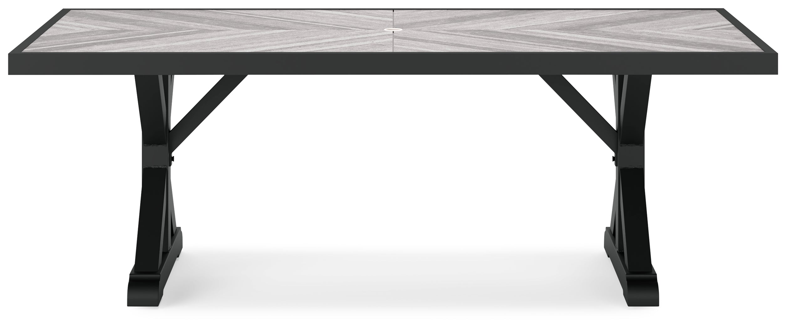 Beachcroft Black/Light Gray Outdoor Dining Table, 4 Chairs and Bench