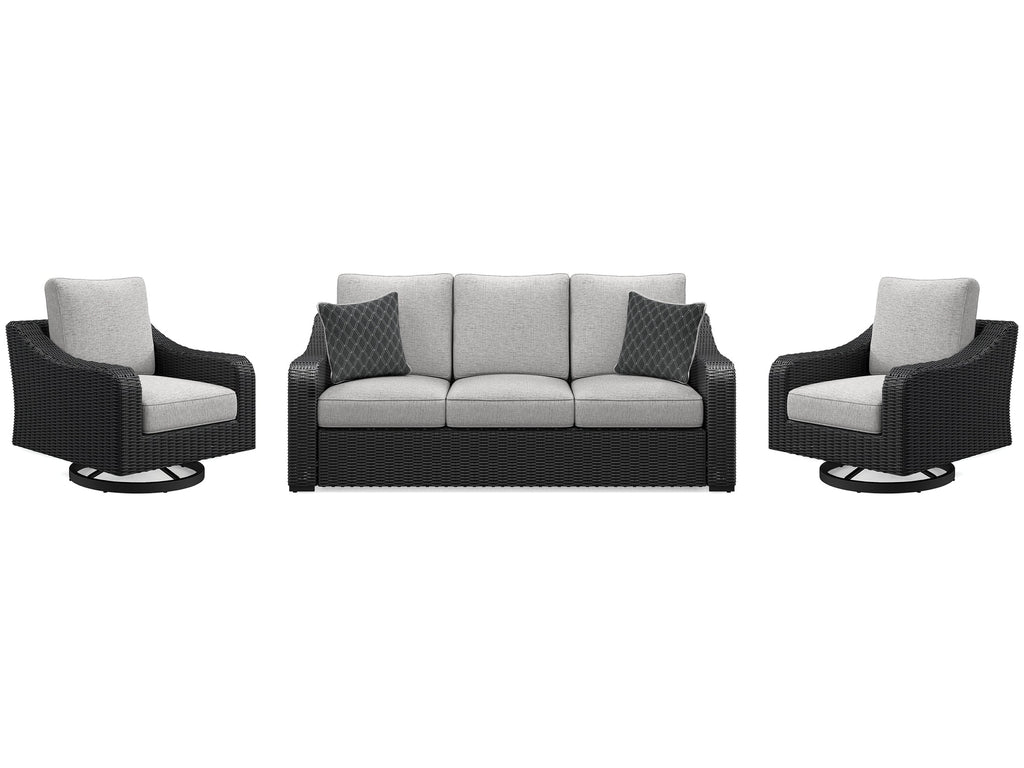 Beachcroft Black/Light Gray Outdoor Sofa & 2 Lounge Chairs