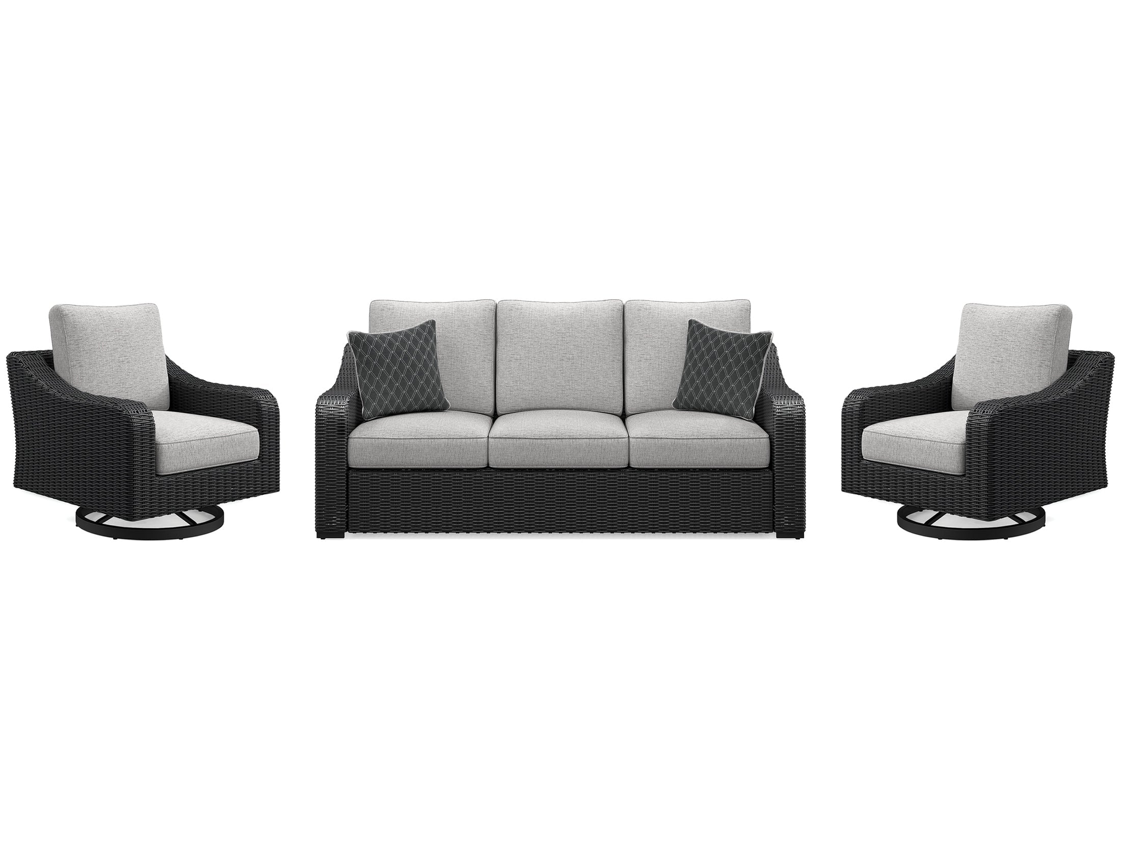 Beachcroft Black/Light Gray Outdoor Sofa & 2 Lounge Chairs