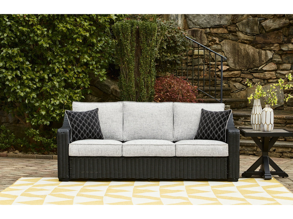 Beachcroft Black/Light Gray Outdoor Sofa with Cushion