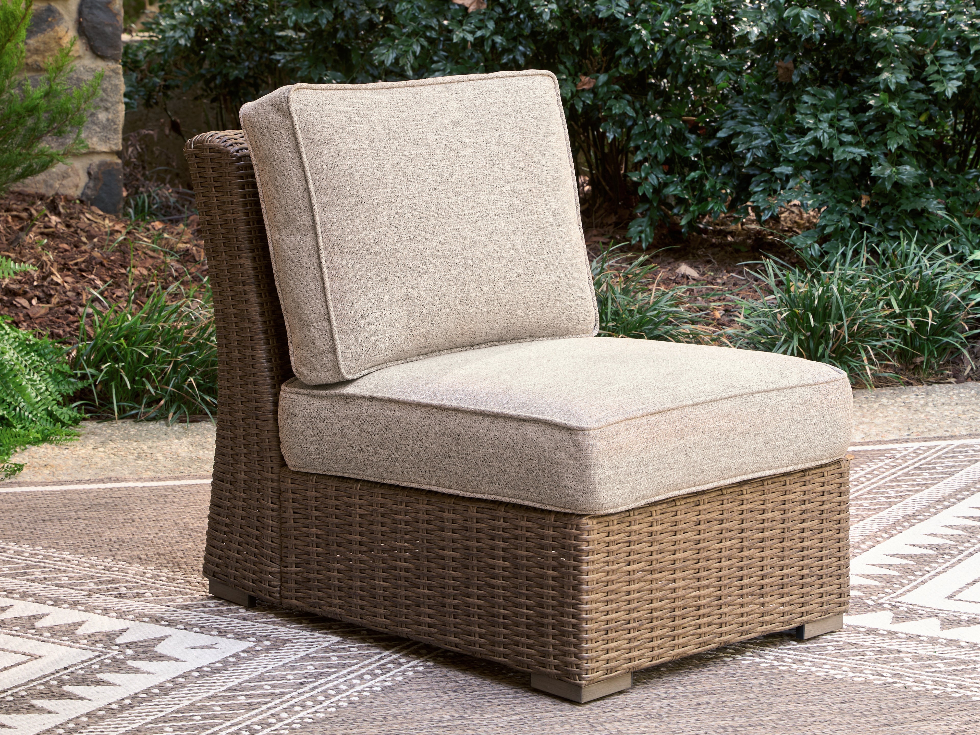 Beachcroft New Beige Outdoor Armless Chair with Cushion