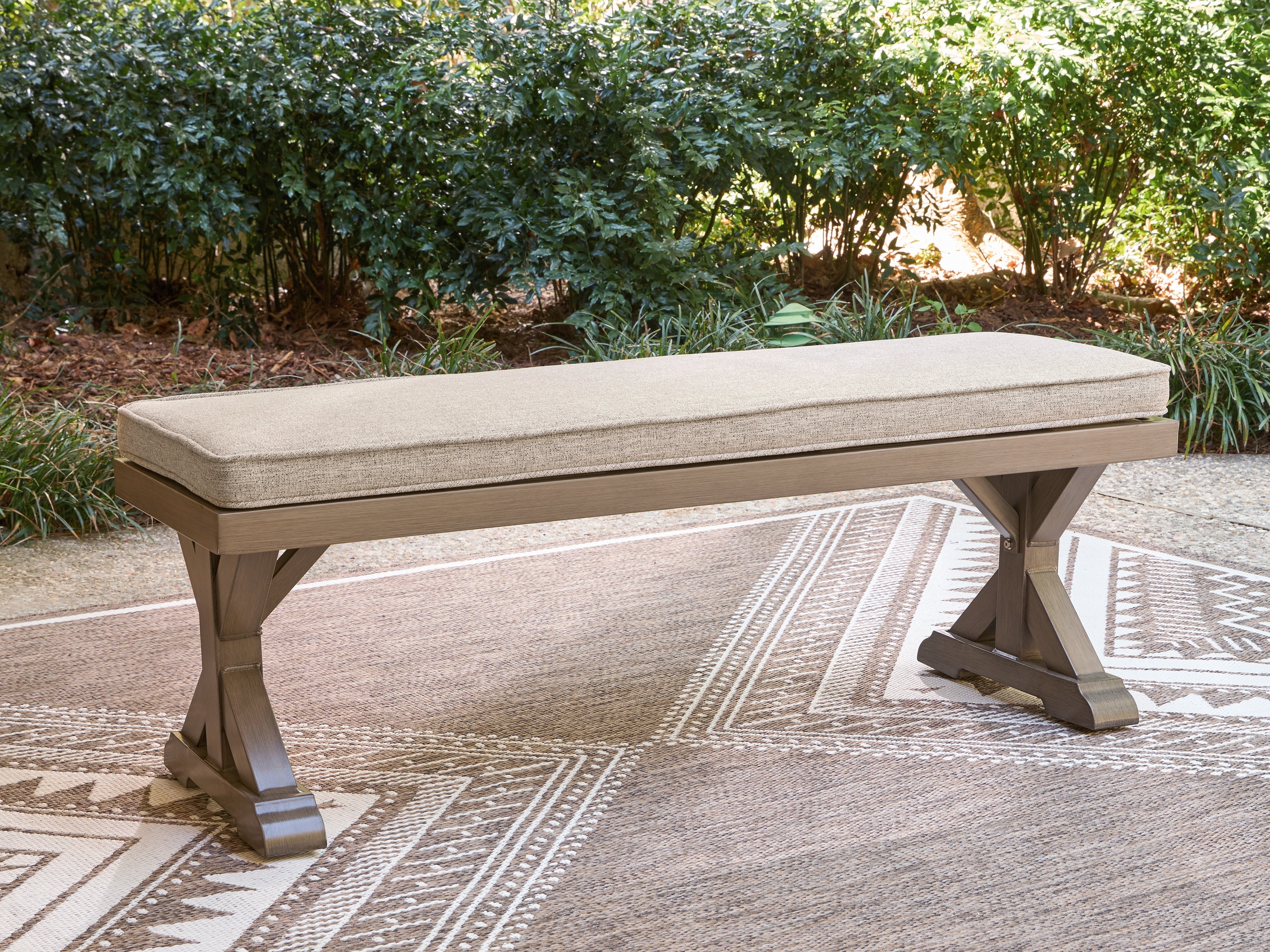 Beachcroft New Beige Outdoor Bench with Cushion