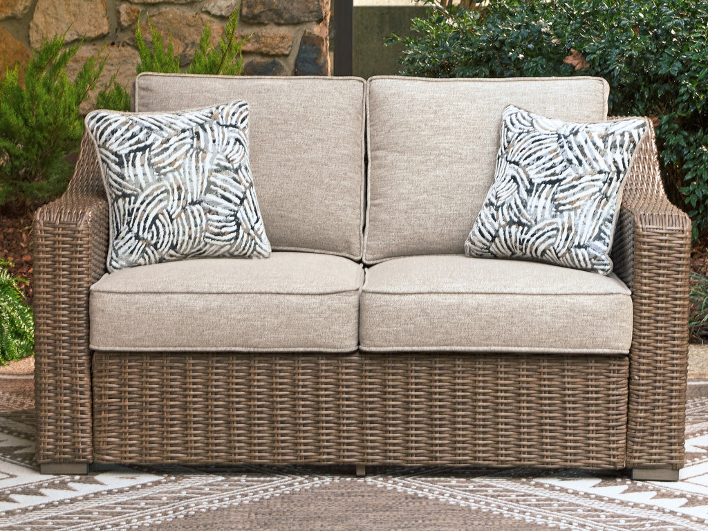 Beachcroft New Beige Outdoor Loveseat with Cushion