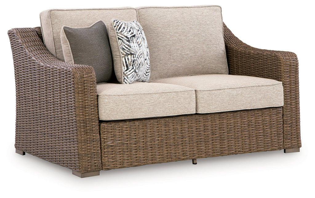 Beachcroft New Beige Outdoor Loveseat with Cushion