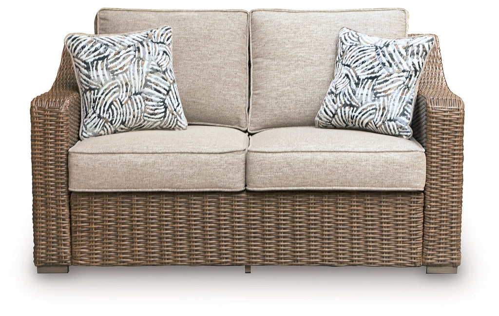 Beachcroft New Beige Outdoor Loveseat with Cushion