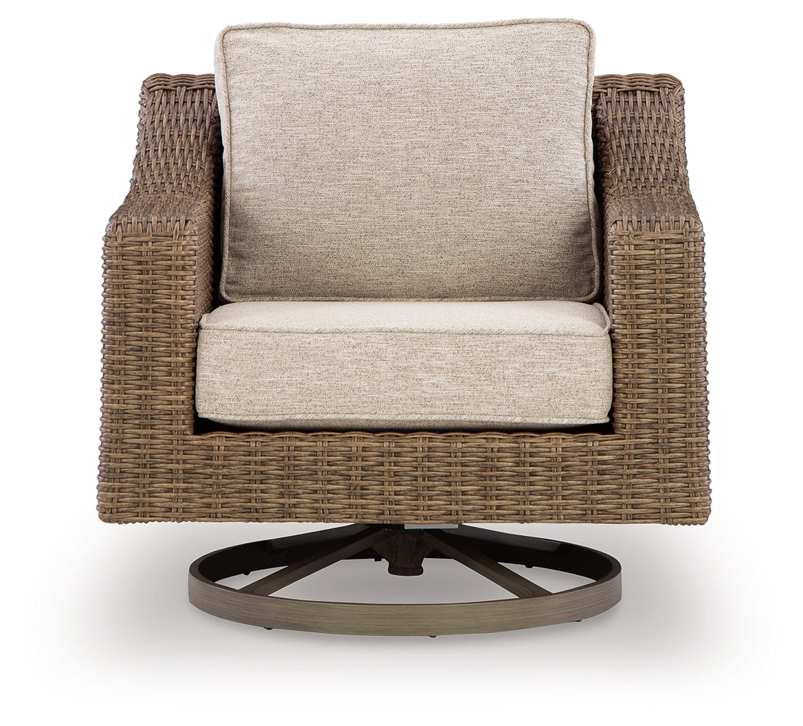 Beachcroft New Beige Outdoor Swivel Lounge with Cushion