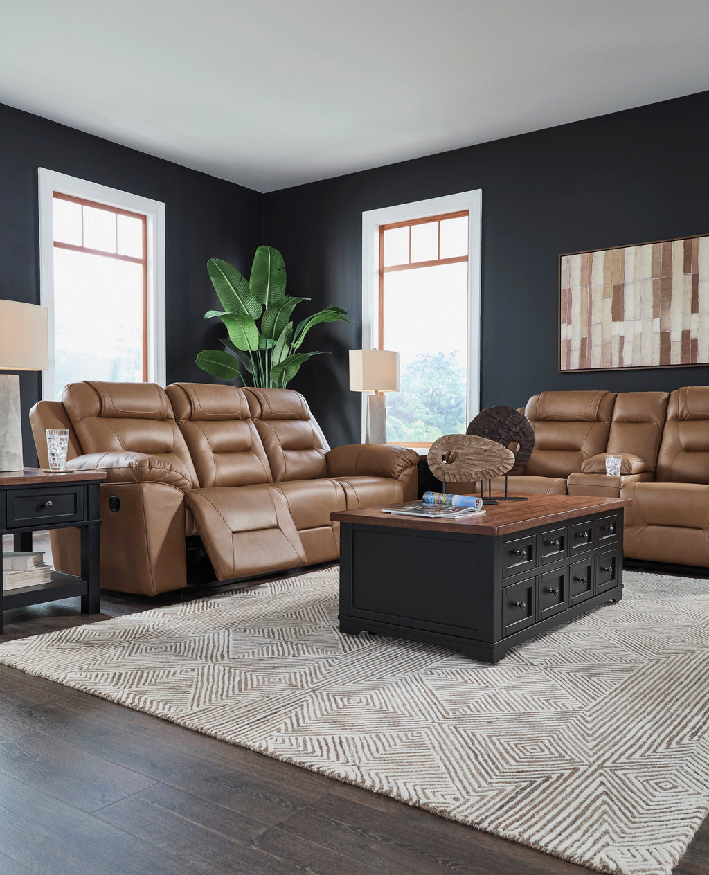 Beaman Peak Toffee Reclining Sofa and Loveseat