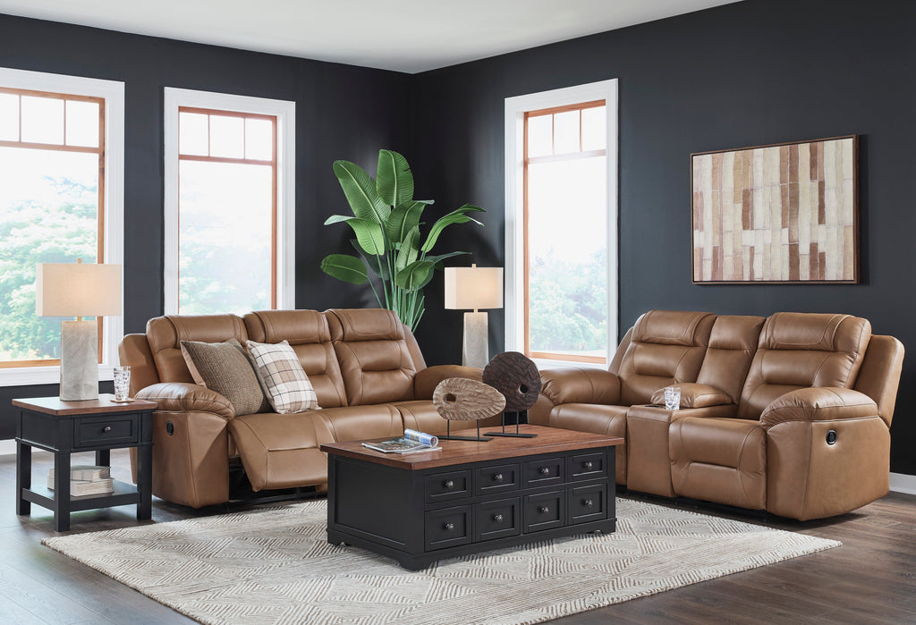 Beaman Peak Toffee Reclining Loveseat with Console