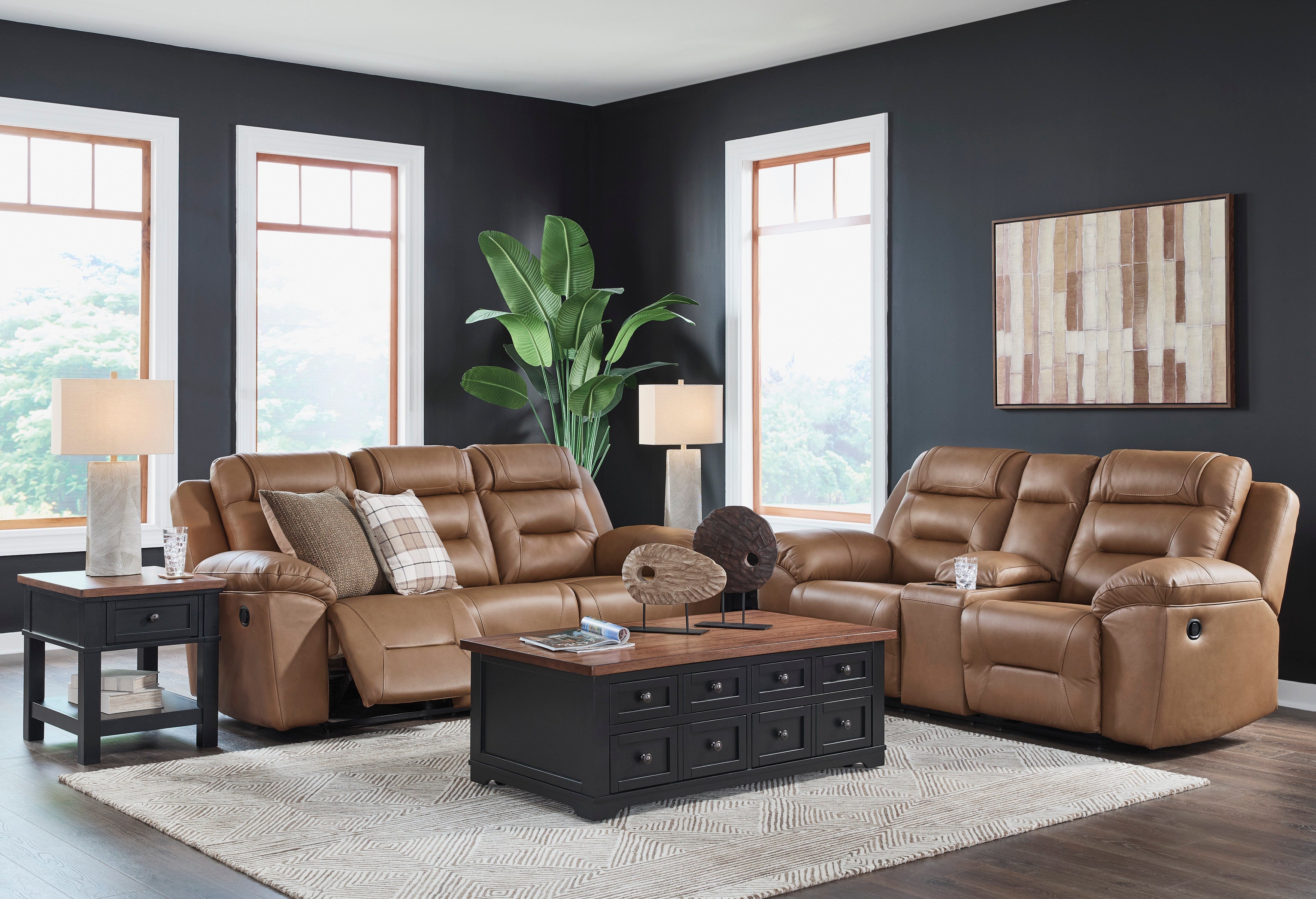 Beaman Peak Toffee Reclining Loveseat with Console