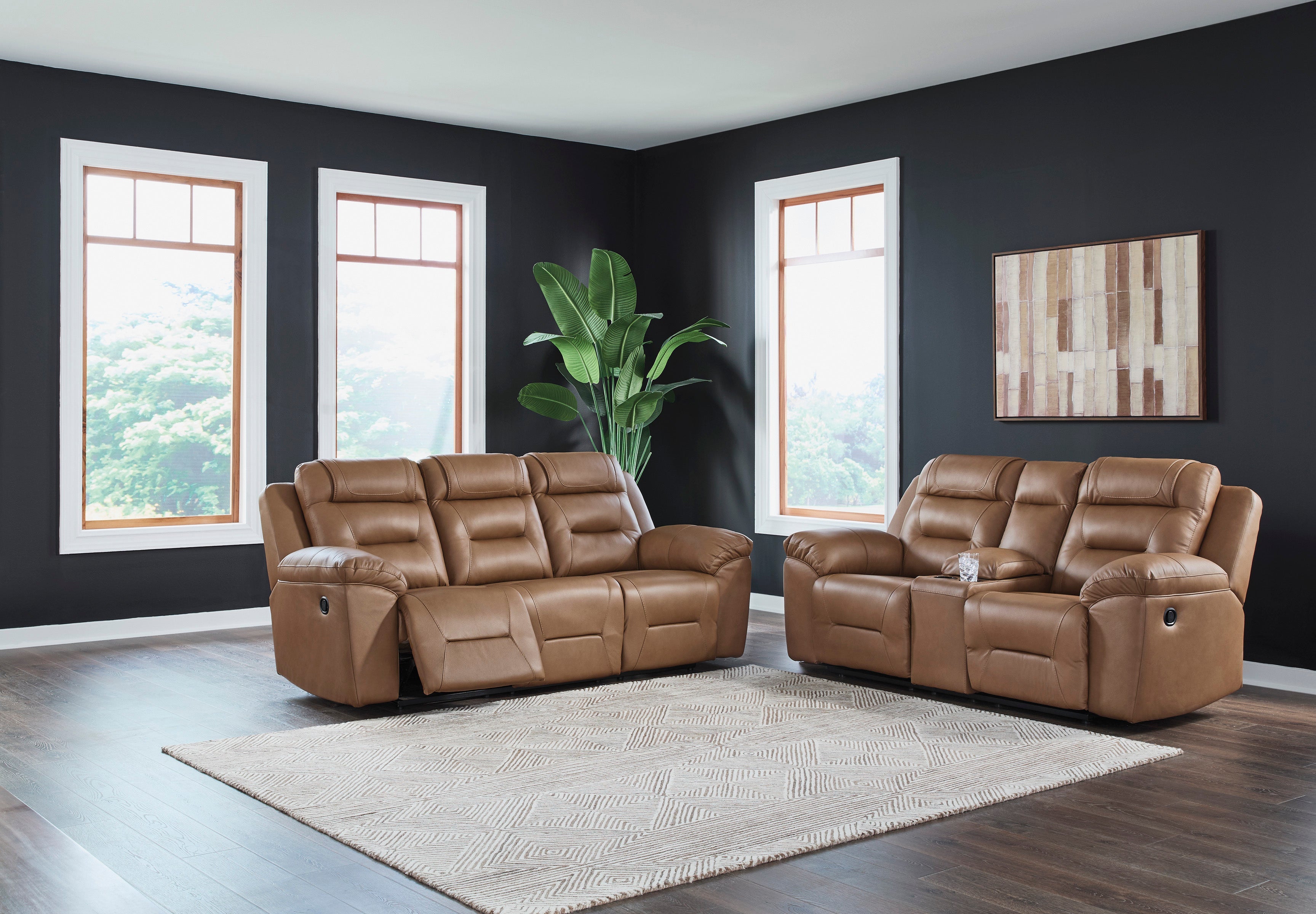 Beaman Peak Toffee Reclining Sofa and Loveseat