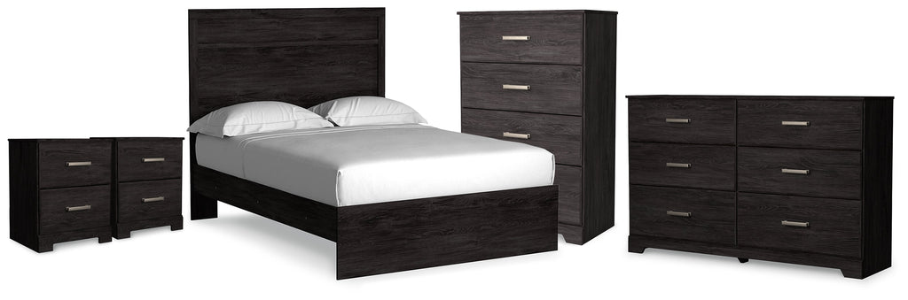 Belachime Full Panel Bed, Dresser, Chest and 2 Nightstands, Charcoal