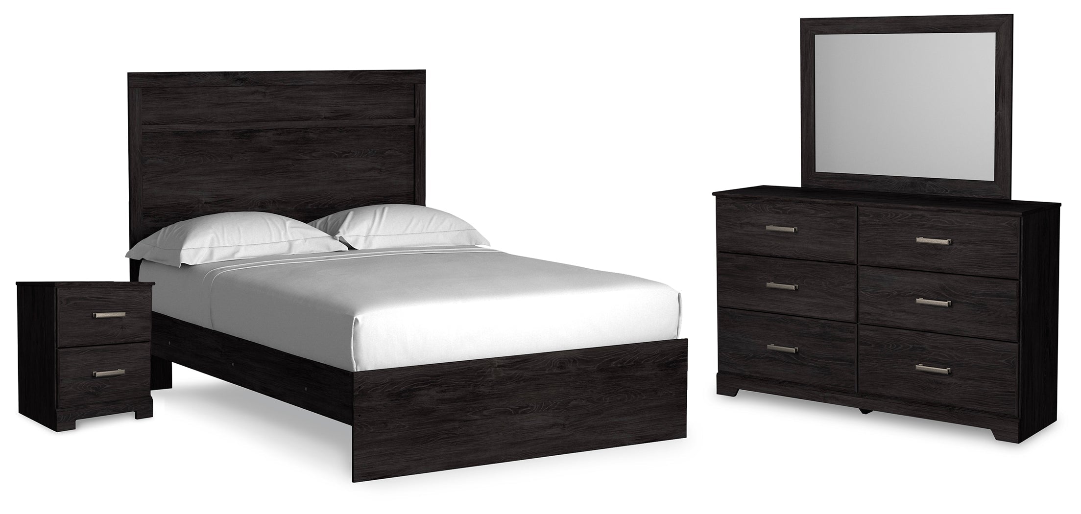 Belachime Full Panel Bed, Dresser, Mirror and Nightstand, Charcoal