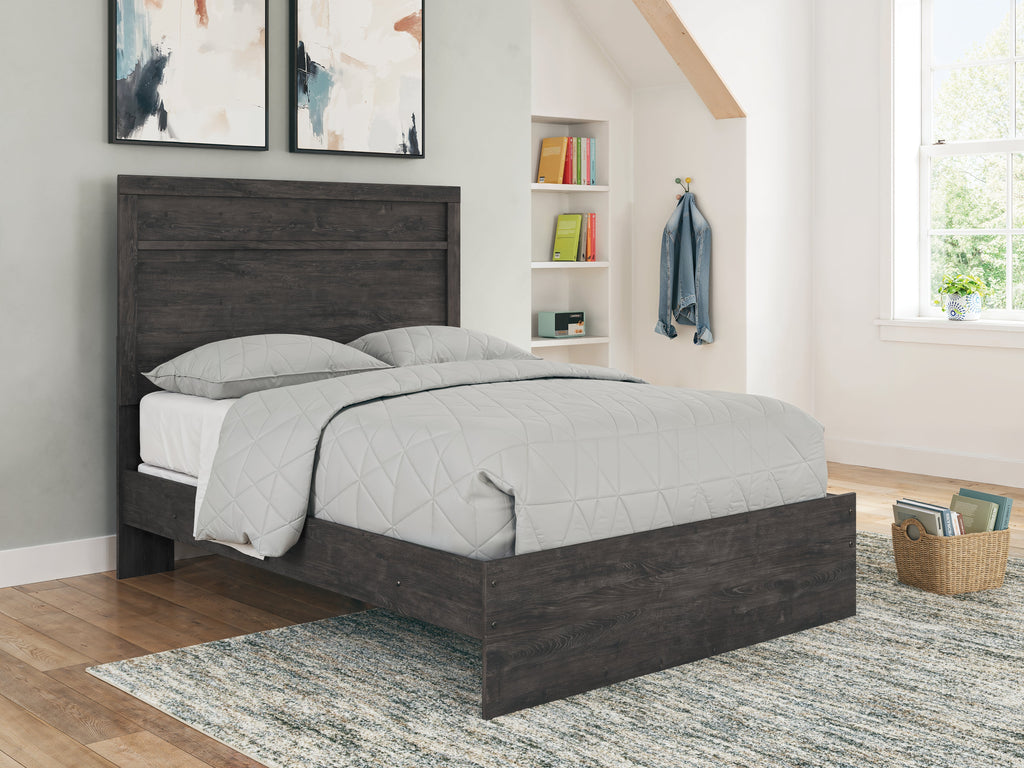 Belachime Full Panel Bed, Dresser, Mirror and Nightstand, Charcoal