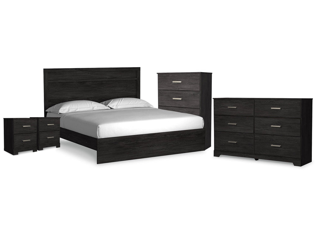 Belachime King Panel Bed, Dresser, Chest and 2 Nightstands, Charcoal