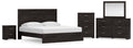 Belachime King Panel Bed, Dresser, Mirror, Chest and Nightstand, Charcoal
