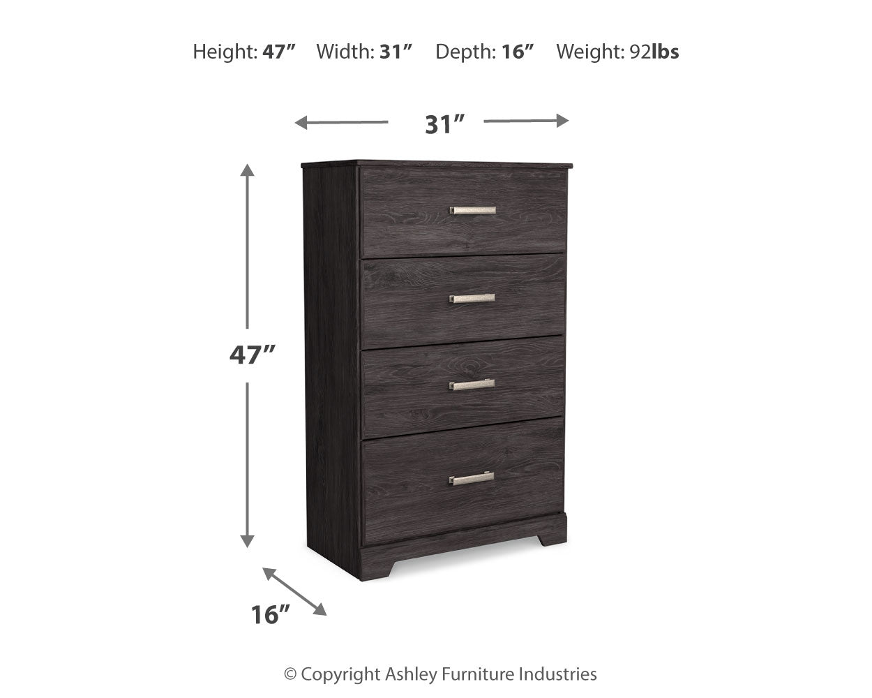 Belachime King Panel Bed, Dresser, Mirror, Chest and Nightstand, Charcoal